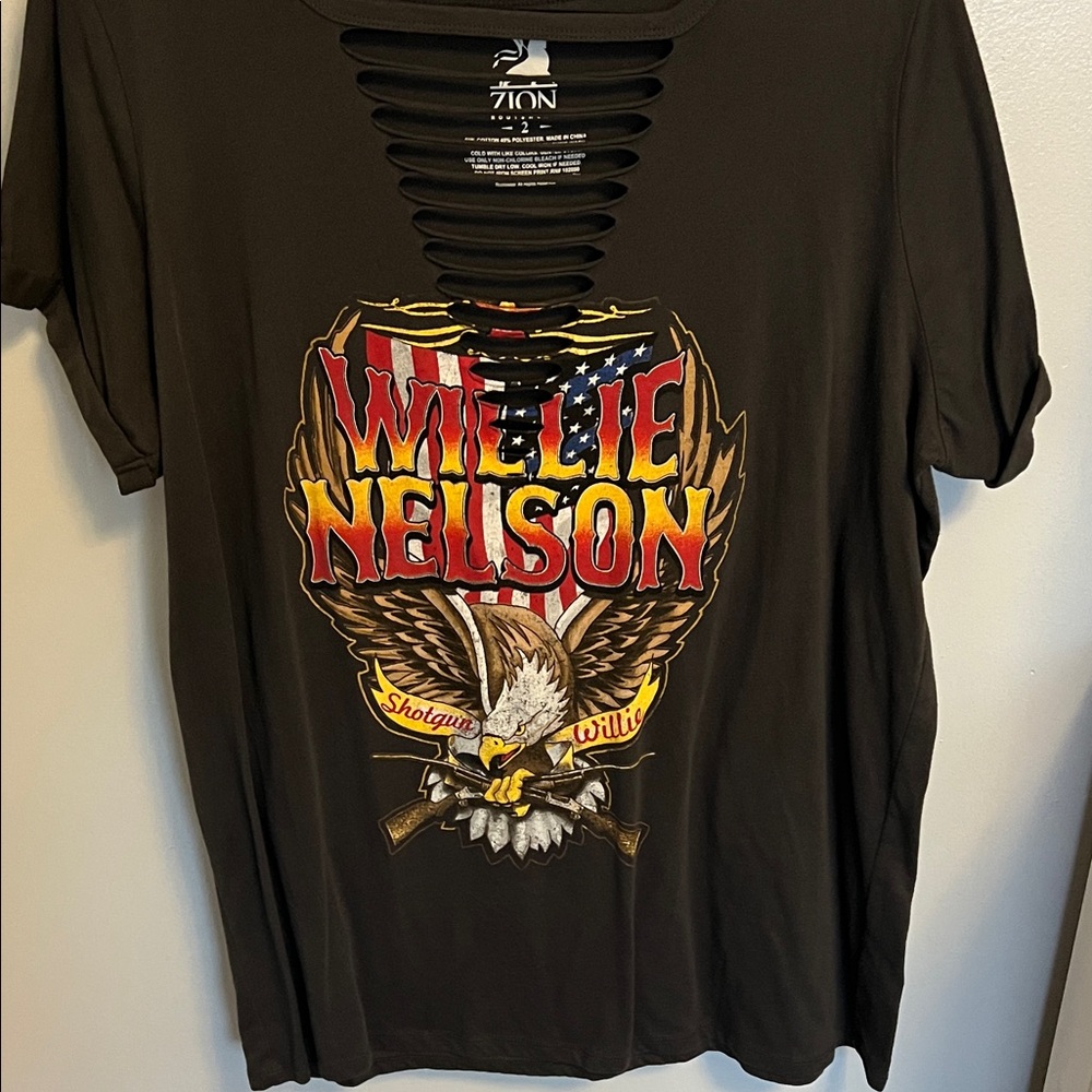 Willie Nelson Black Graphic Cut-Out Women's Top